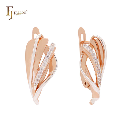 Elegant Shell Rose Gold two tone Russian Lock Earrings