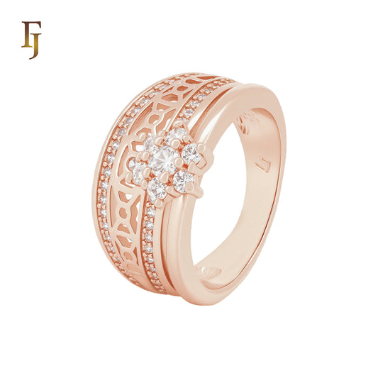 Wide white CZs Rose Gold Fashion Rings