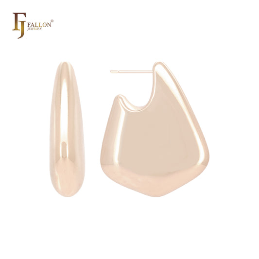 钟摆状缺口光泽几何14K金、玫瑰金、白金耳钉