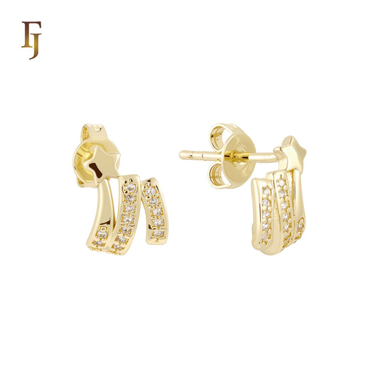 Star of rows of white CZs 14K Gold Stud Earrings