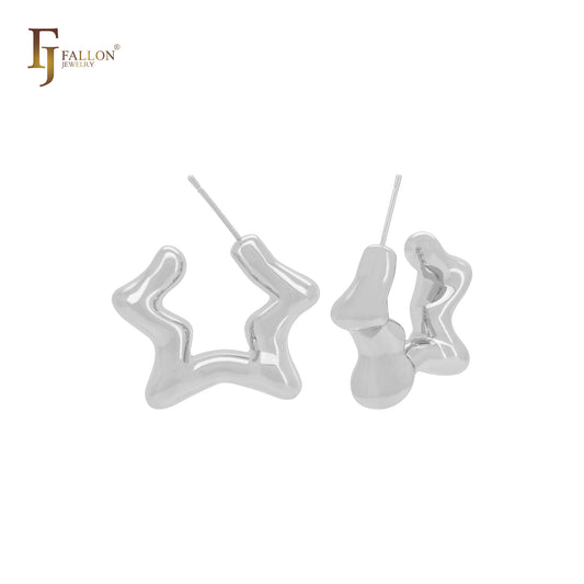 Серьги-гвоздики в форме звезды и зигзага из 14-каратного золота, розового золота и белого золота с глянцевой отделкой C-Hoop