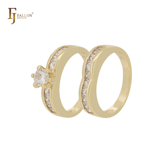 Alianças de casamento em ouro 14K com zircônias cúbicas brancas em cluster