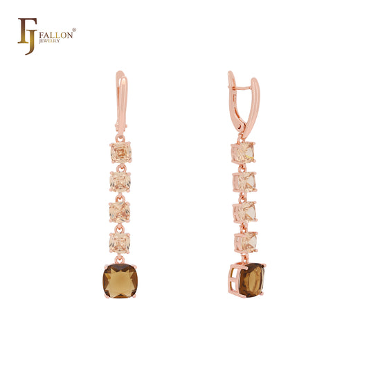 Cluster mixed colors CZs thread drop Rose Gold drop Russian Lock Earrings