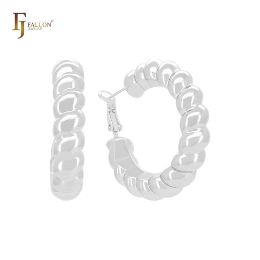 Brincos de argola em formato de corda torcida em ouro 14K, ouro rosa e ouro branco