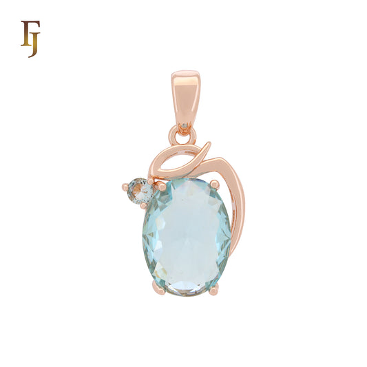 Solitaire Big Oval Lake Blue CZ Rose Gold Pendant 16mm * 20.3mm by FJ Jewelry