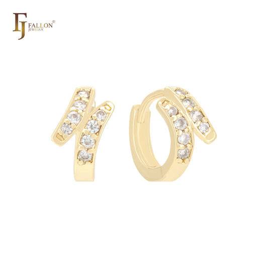 Cluster white CZs 14K Gold Huggie Earrings
