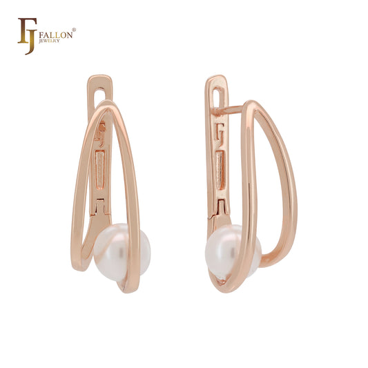 Single Pearl lifted up 14K Gold, Rose Gold Russian Lock Earrings