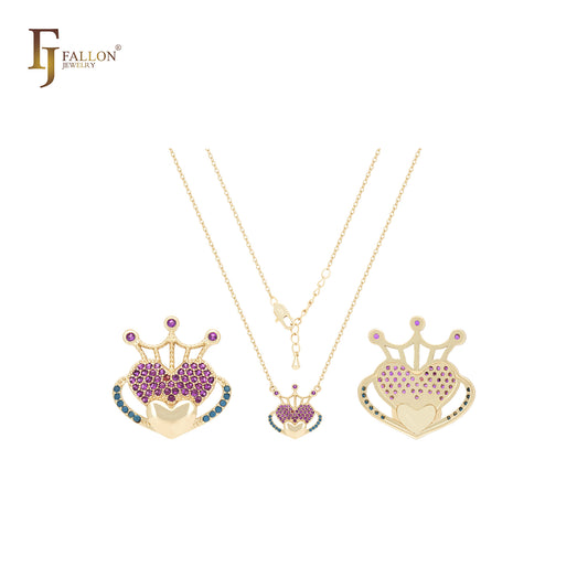 Cluster czs colorful or turquoise 14K Gold Crown Necklace