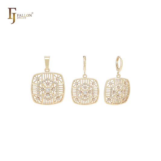 Conjunto de joias de ouro 14K com pingente e almofada de zircônia cúbica branca Kleidoscope