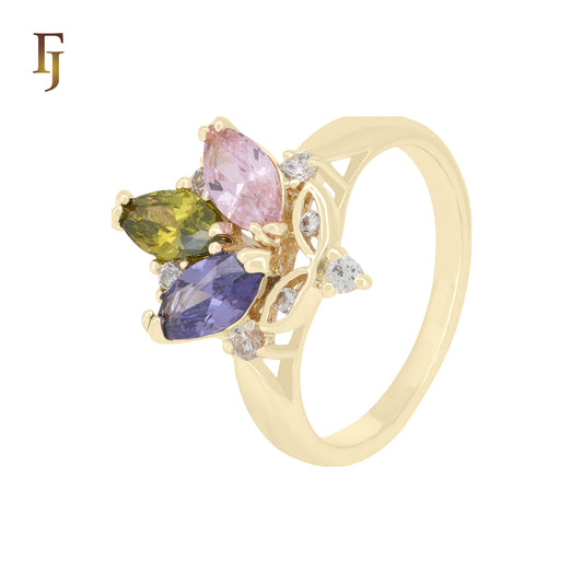 Flower of cluster colorful CZs 14K Gold Fashion Rings
