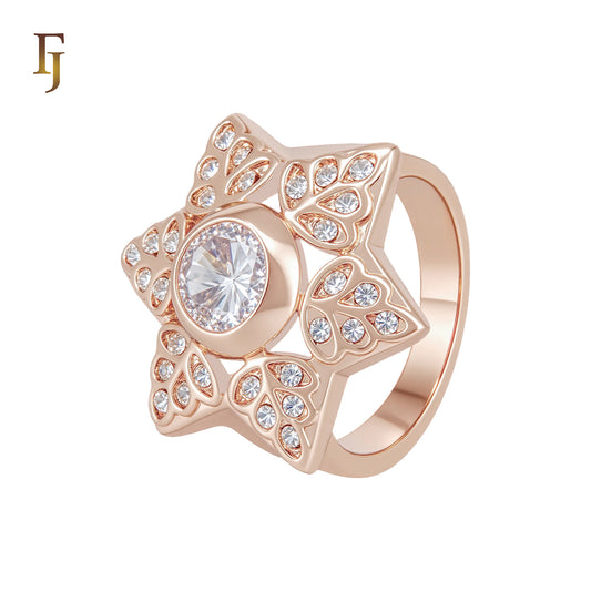 Hexagon Maple Leave Star of white Czs Rose Gold Fashion Rings