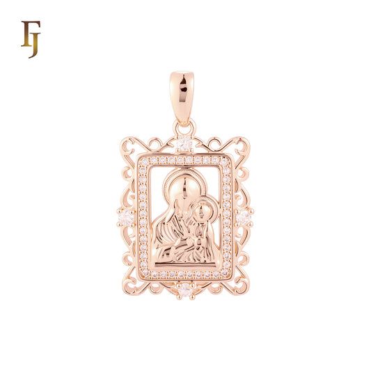 Portrait of Theotokos Hodegetria Virgin Mary Russian Orthodox Religious Rose Gold Pendant