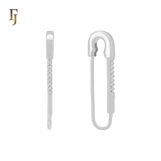 Paperclip with white CZs Rose Gold, White Gold Huggie Earrings