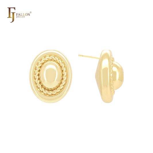 ロープが付いた丸い形のオーバルハット 14Kゴールド、ローズゴールド、ホワイトゴールドのスタッドイヤリング