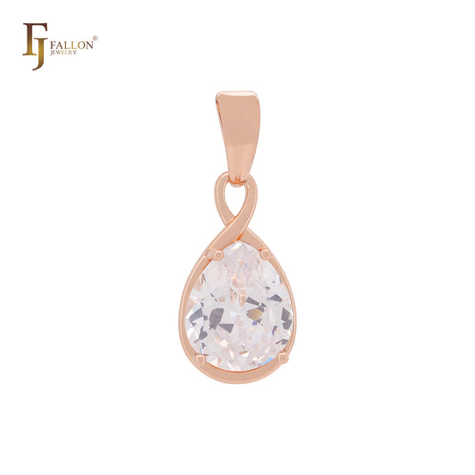 インフィニティティアドロップホワイトCZドロップローズゴールドソリティアペンダント