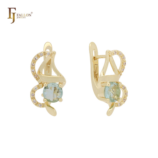 Pendientes de oro de 14 quilates con solitario de circonita cúbica de corte radiante y racimo de circonitas blancas