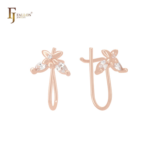 白色 CZs 玫瑰金线钩耳环