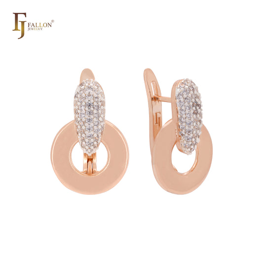 Wonderful luxurious white CZs lock Rose Gold two tone Russian Lock Earrings