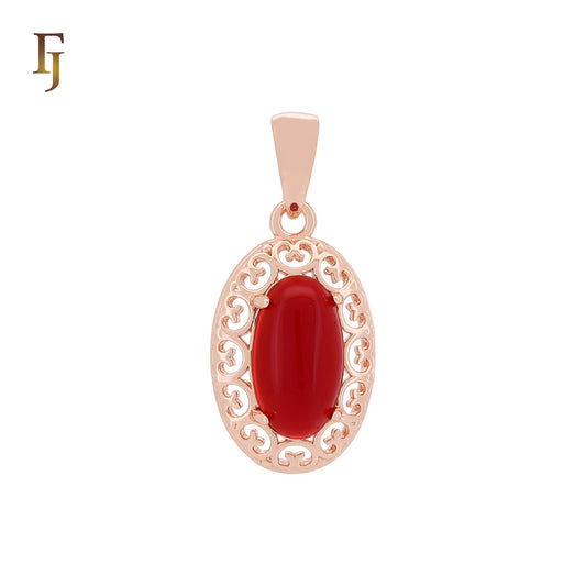 Vintage Red Stone Pendant with Filigree Frame – 13.7×20.3mm Rose Gold by FJ Jewelry