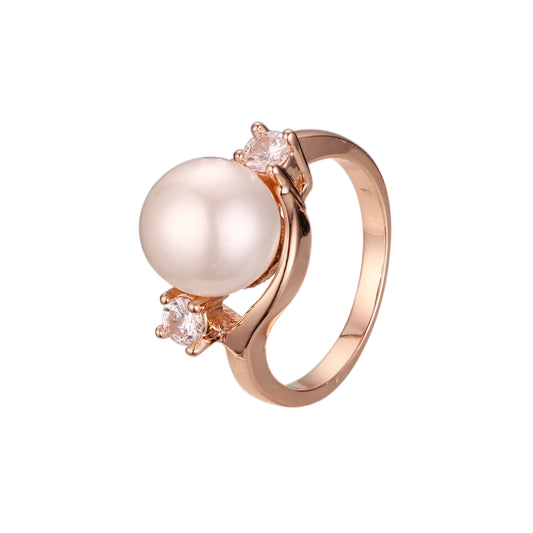 ソリティア パール リングは、18K ゴールド、14K ゴールド、ローズゴールド メッキ色の 2 石の側面にあります。