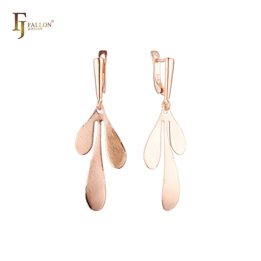 Drop Thin triple rounded plate Rose Gold Russian Lock Earrings