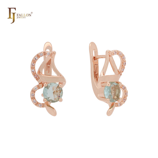 Pendientes de oro de 14 quilates con solitario de circonita cúbica de corte radiante y racimo de circonitas blancas