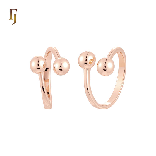 Double Rounded Beads Rose Gold Fashion Rings Open Resizable