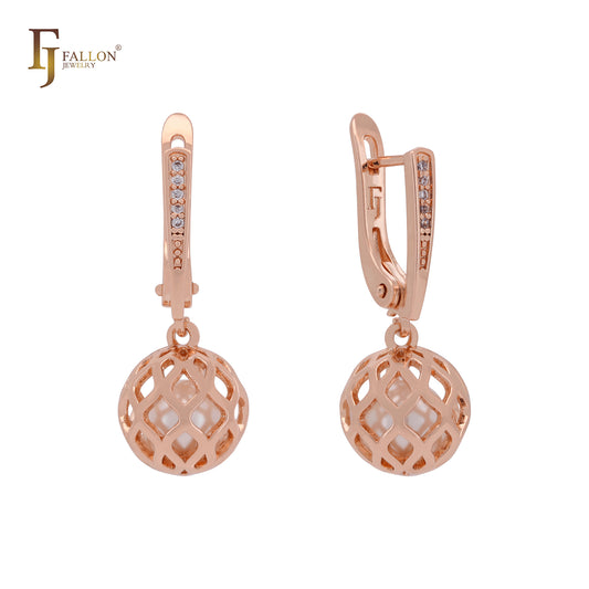 Pearl in a cage Rose Gold Russian Lock Earrings