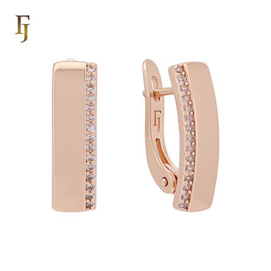 Paved white CZs flank Rose Gold Russian Lock Earrings