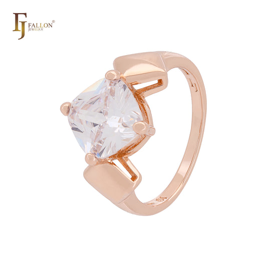 Solitaire 12.6mm Cushion Cut white CZ Rose Gold Engagement Rings by FJ Jewelry