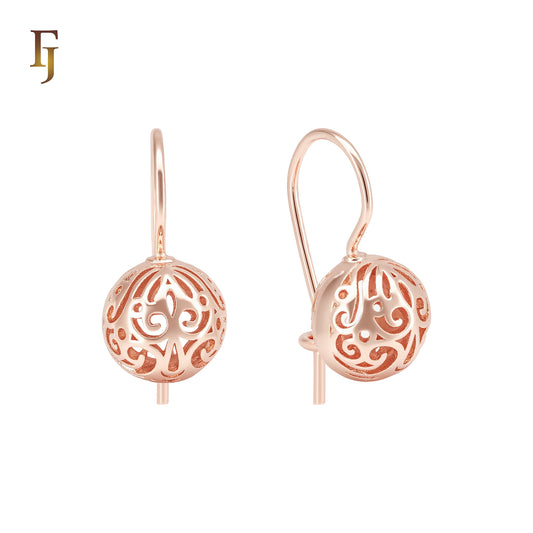 Flower Filigree Beads Rose Gold Wire Hook Earrings