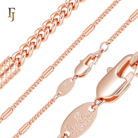Cuban mixed Textured Pillar Rose Gold Fancy Link Chain