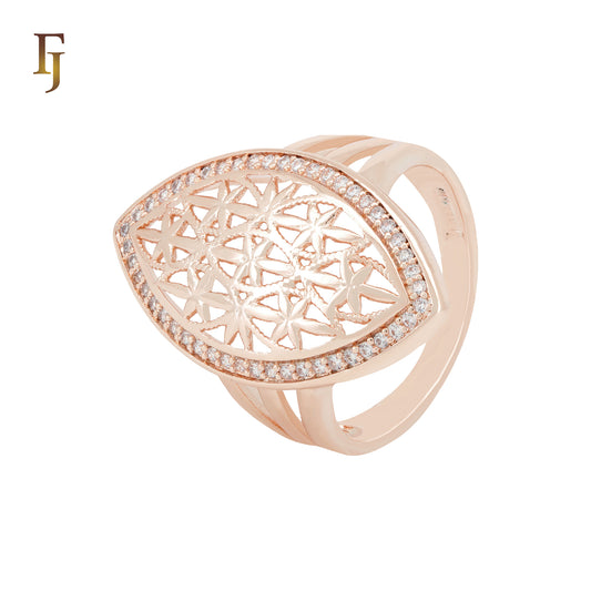Marquise filigree snowflake shaped 14K Gold, Rose Gold Fashion Rings