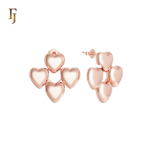 Four multi Hearts 14K Gold, Rose Gold Stud Earrings