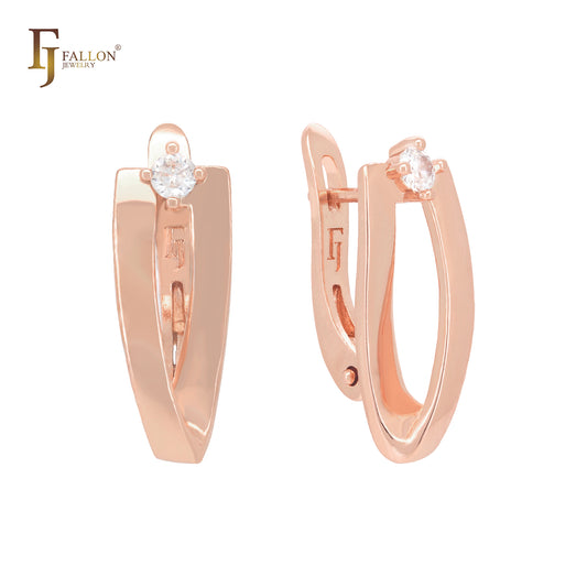 Geometric twisted ribbon Rose Gold Russian Lock Earrings