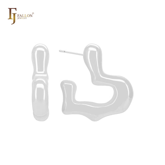 光沢のある不規則なハーフハートCフープ14Kゴールド、ローズゴールド、ホワイトゴールドスタッドピアス