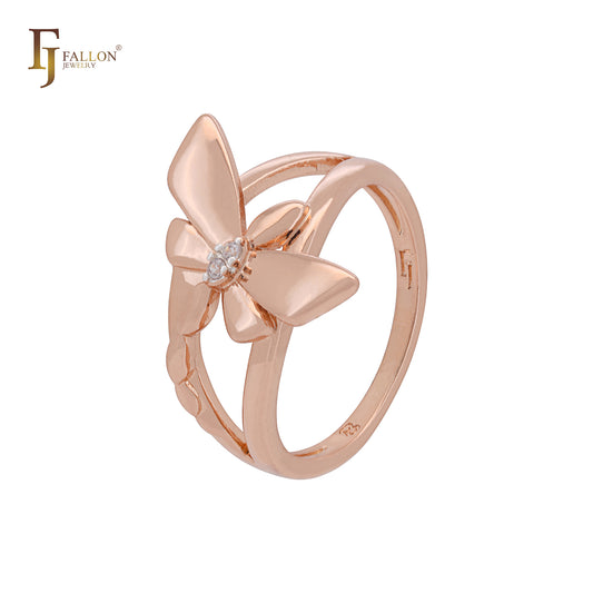 Dragonfly solitaire white CZ Rose Gold Fashion Rings