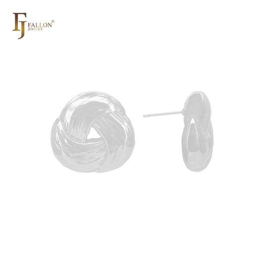 Aretes de oro de 14 quilates, oro rosa y oro blanco con triple textura de tela entrelazada