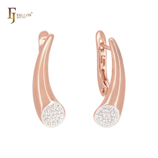 Horn of white CZs Minimalism Rose Gold Russian Lock Earrings