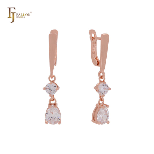 Double drop white CZs of Rose Gold Russian Lock Earrings