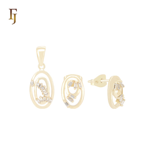Oval double egg shaped white CZs 14K Gold Jewelry Set with Pendant