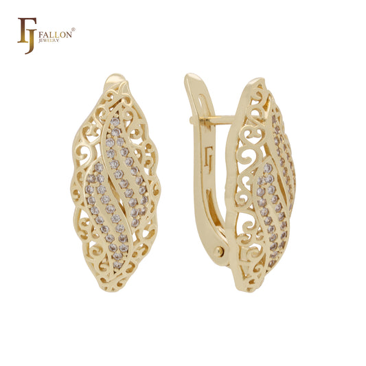 Marquise twisted complex filigree design 14K Gold, Rose Gold Russian Lock Earrings