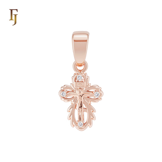 White CZs Christian Catholic INRI Rose Gold Crucifix Cross Religious Pendant