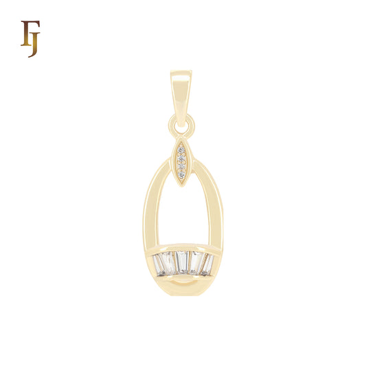 Oval drop white CZs 14K Gold Pendant