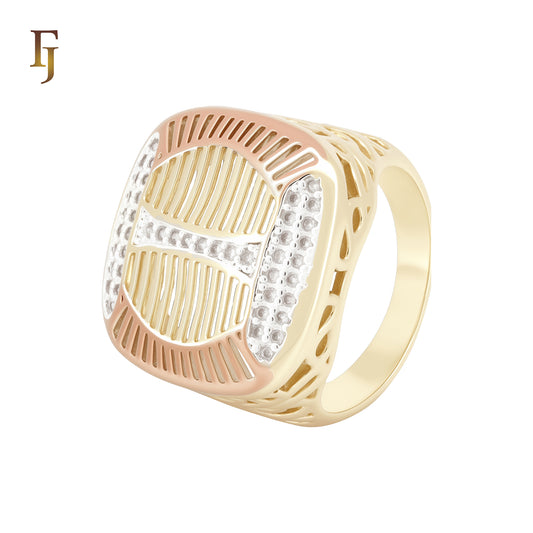 Signet of filigree white CZs Rose Gold, 14K Gold Fashion Rings