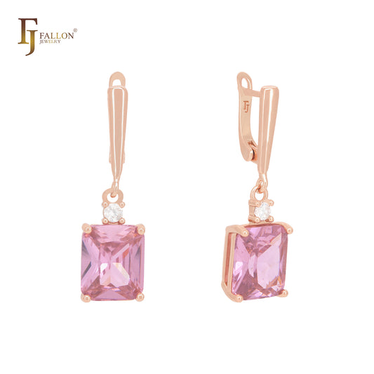 Emerald cut with white CZs Rose Gold two tone Russian Lock Earrings