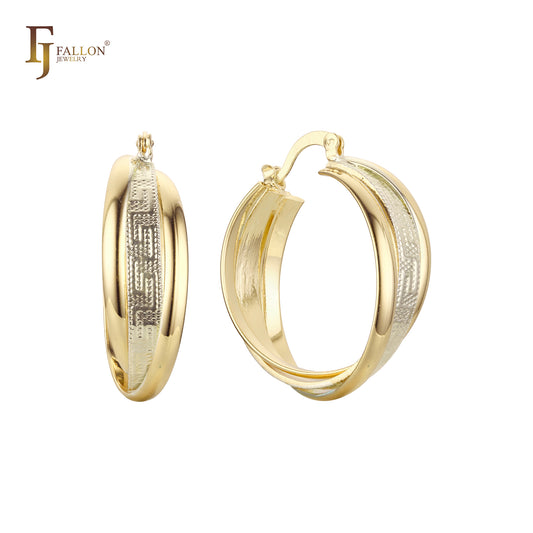 玫瑰金两色希腊钥匙曲折环状耳环