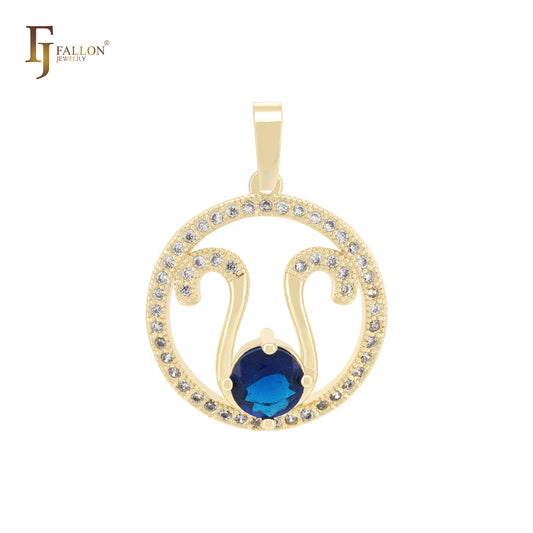 Pingente Solitaire Blue CZ em ouro 14K