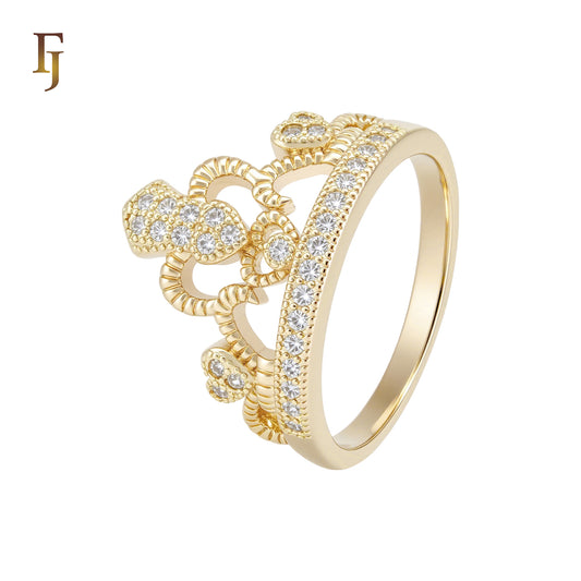 Cluster white CZs 14K Gold Crown Rings