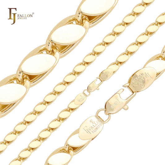 Цепочки Marquise с компактными фантазийными звеньями, золото 14 карат и розовое золото